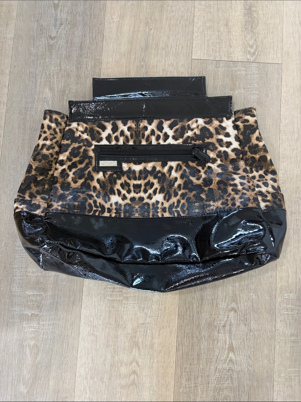 Miche Leopard Print Shoulder Bag with Black Patent Trim B2